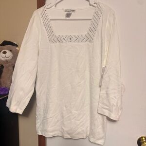 Rebecca Malone White Square-Neck Embellished Tunic